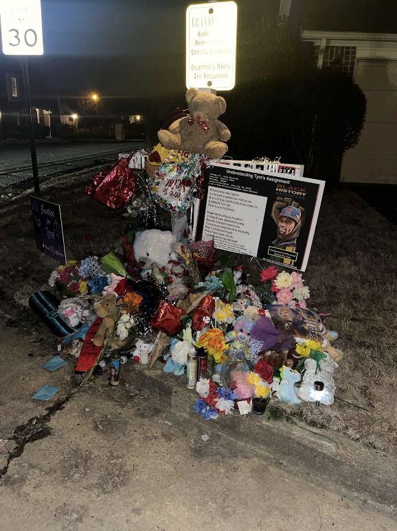 The junior class stopped at a memorial for Tyre Nichols where he was pulled over and beaten by five Black police officers in Memphis, Feb.13, 2023.