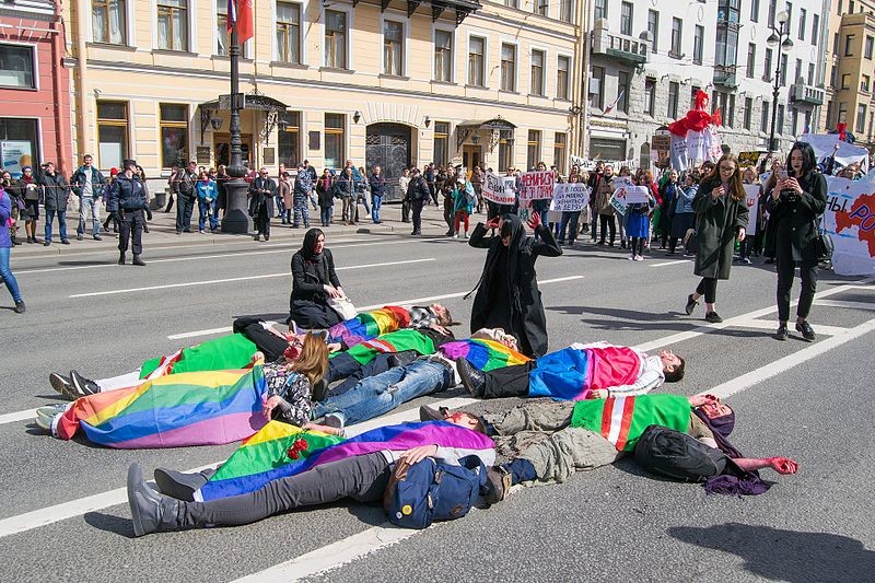 Activists in Saint Petersburg protest human rights violations in Chechnya.