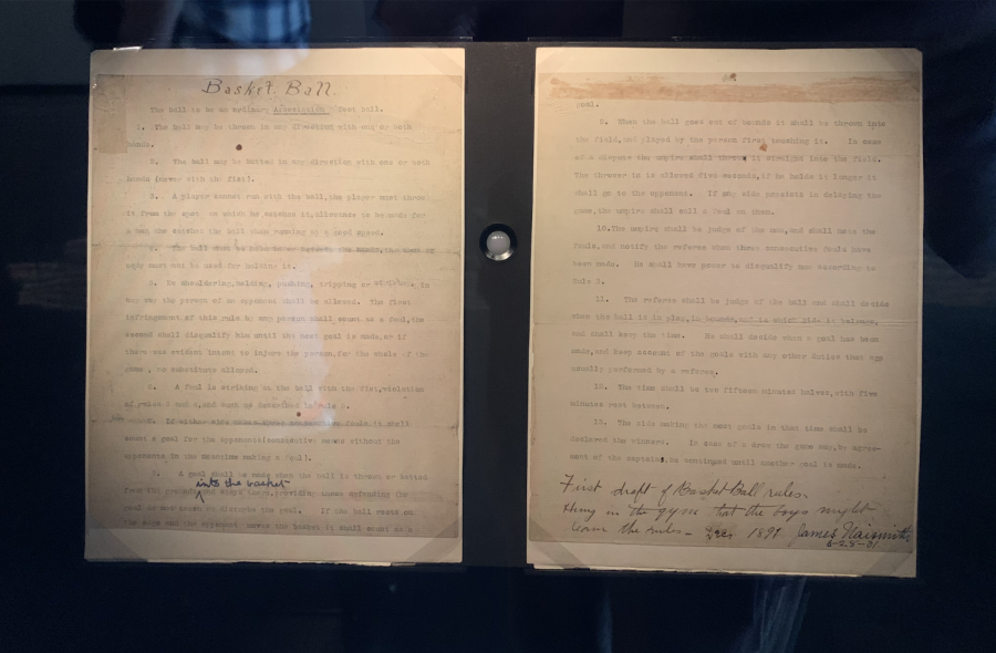 Dr. James Naismith’s – the inventor of basketball and Kansas’ first head coach – wrote the Rules of Basketball, now a piece of history displayed on the walls of Allen Fieldhouse.