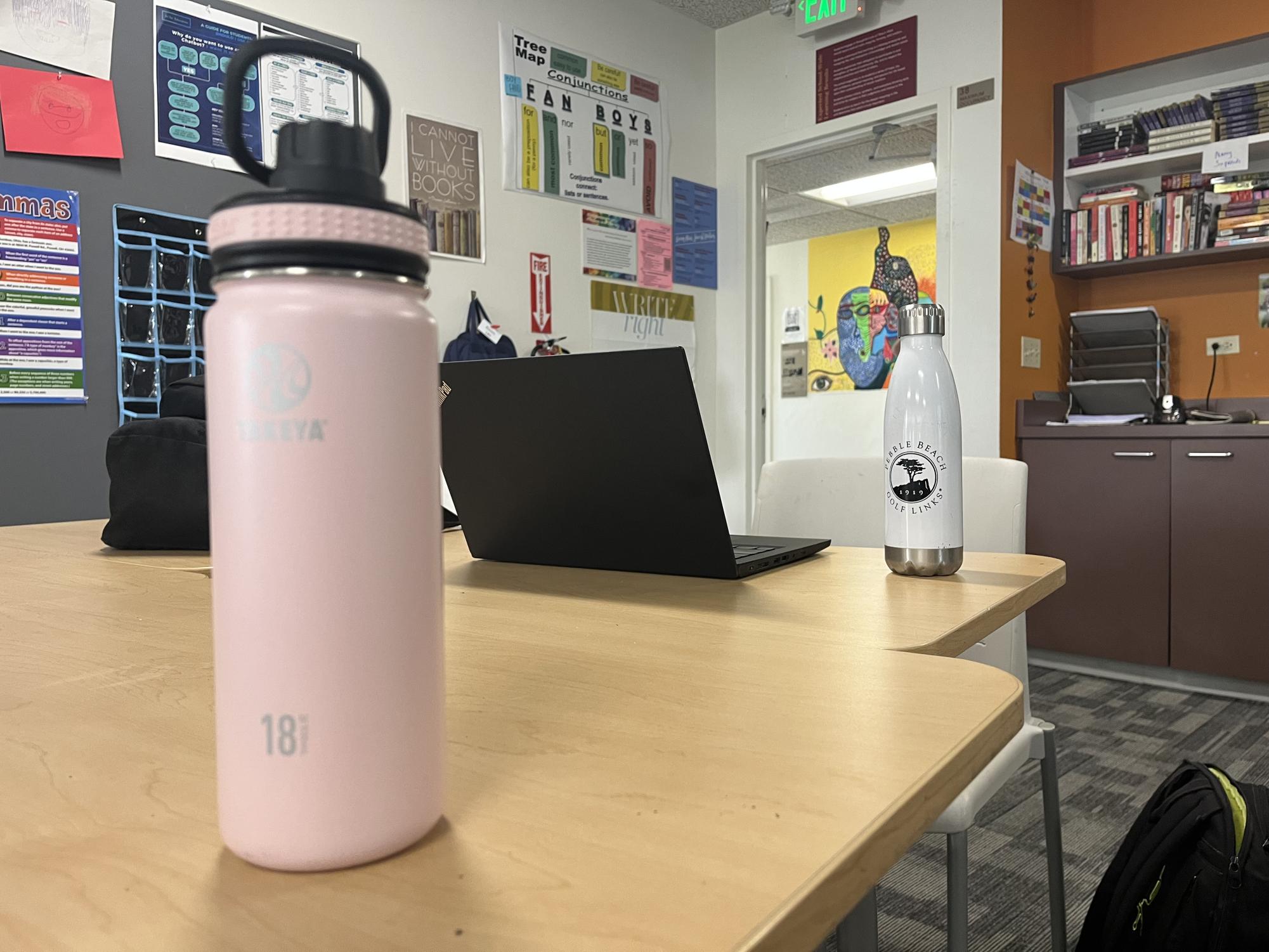 Students bring reusable water bottles to school to help dTHS go green. Sept. 21, 2023.