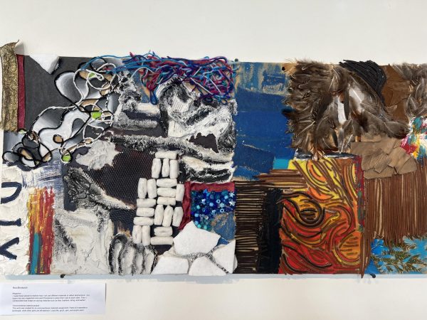 de Toledo Senior Noa M. creates an artistic piece using different materials to reflect abstractions. This piece is on display at the de Toledo Art Fair as of Dec. 3, 2024.