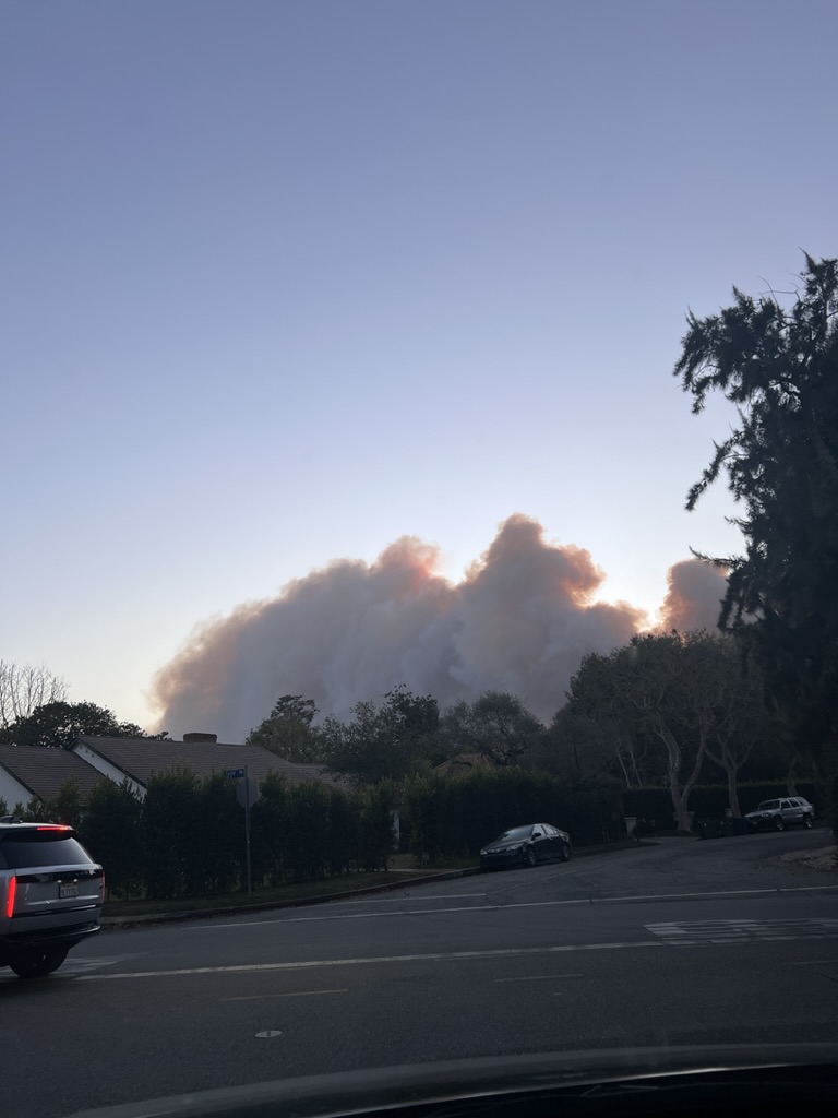 View of smoke from Palisades Fire from my home in Brentwood on Jan. 10, 2025.