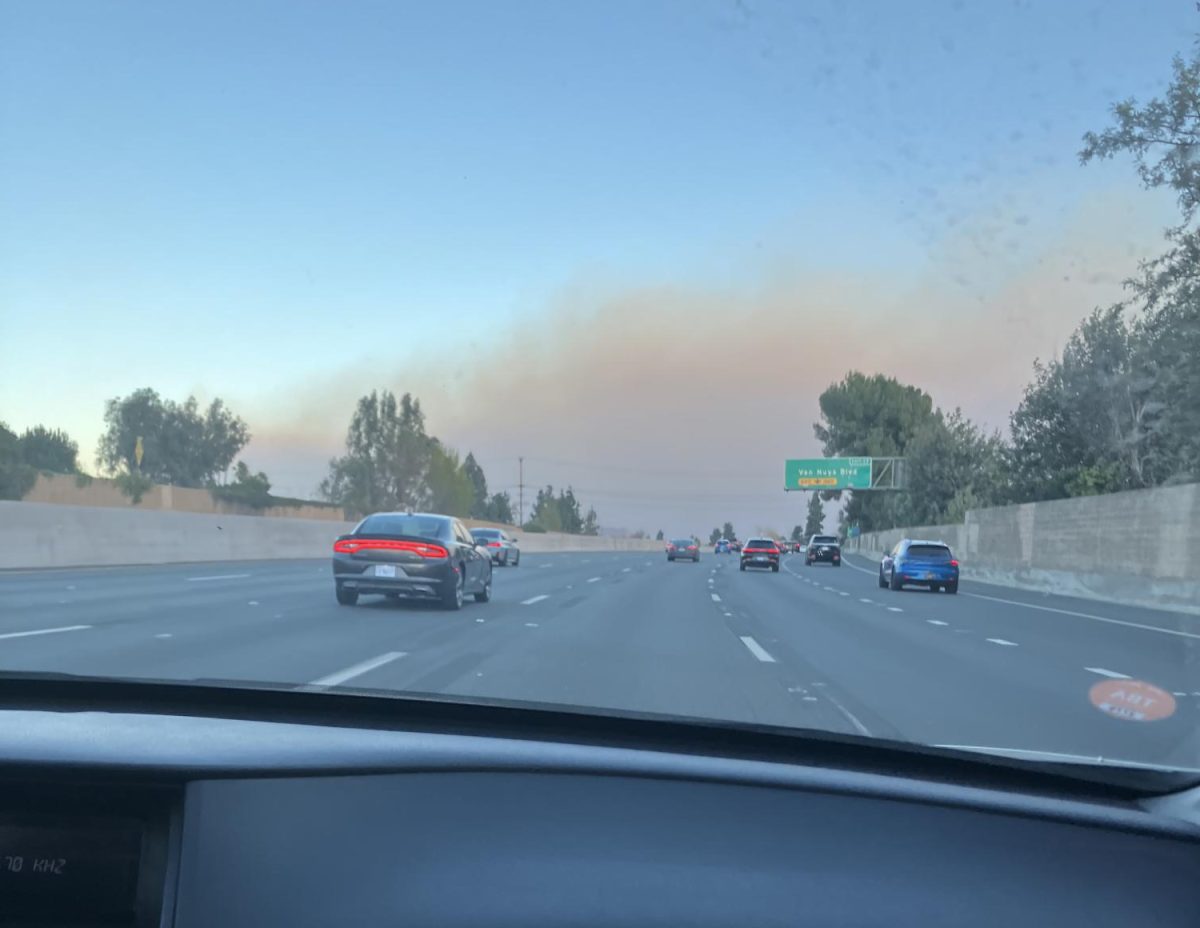 Smoke from Palisades Fire, US 101 South on Jan. 8, 2025.