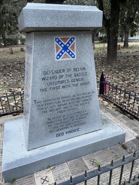 Monument in Selma AL to Nathan Bedford Forest, a Confederate General, slave owner, and the first Grand Wizard of the Ku Klux Klan 