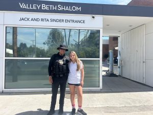 Student at Valley Beth Shalom Day School Walking into School with Armed Security