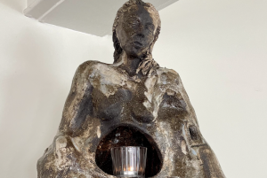 A statue made by Ms. Michelon-Hart  who started this art while she was pregnant and finished while being in postpartum depression.